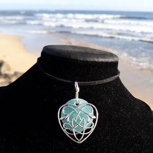 Light Blue Sea Glass Celtic Heart Necklace